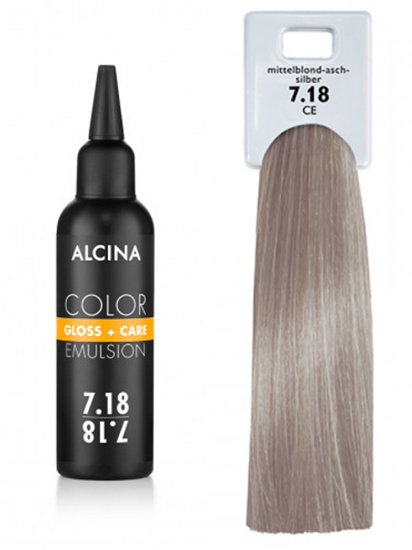 Obrázek Alcina - Tónovací emulze - Color Gloss + Care Emulsion 7.18 Střední blond - popelavá - stříbrná 100 ml